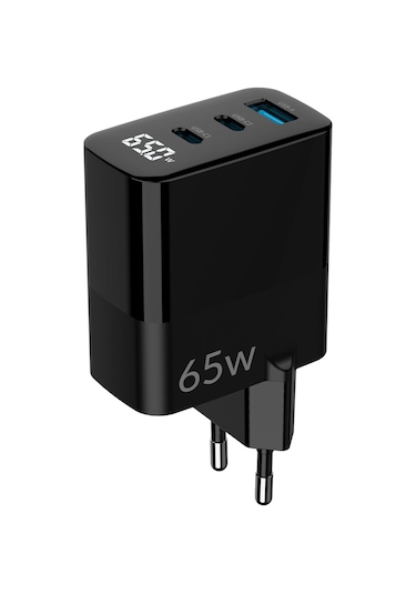 Juo 65W Gan Led Ekranlı Hızlı Şarj Cihazı 2 Type-C + Usb-A iPhone & iPad & Notebook Uyumlu Şarj Aleti