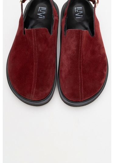 Laby Bordo Süet Hakiki Deri Kadın Sandalet Bordo