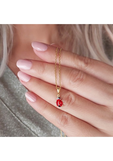 925 Ayar Gümüş Kırmızı Uğur Böceği Kolye Gold