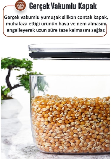 Jumbo Boy 2100 Ml Gerçek Vakumlu Silikon Kapaklı Kristal Erzak Bakliyat Saklama Kabı Seti Ba Antrasit