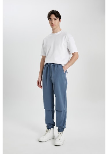 DeFacto Jogger Gabardin Pantolon Regular Beli Bağcıklı Cepli Lastikli Paça B7493AX24SPIN260