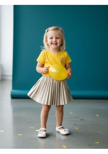 Zekids Kız Bebek Pileli Deri Etek-16519 Gümüş