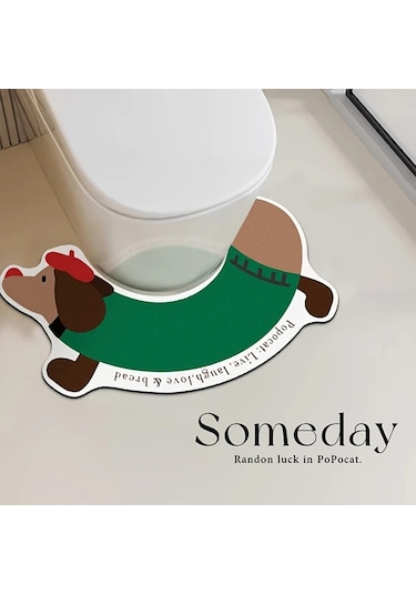 Elmpaly Yeşil Sosis Köpek Banyo Paspası - Kaymaz, Süper Emici Dekoratif Halı Yeşil