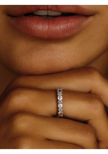 Lapshov 925 Ayar Gümüş Bantlı Pembe Zirkon Taşlı Yüzük 11221096 Pembe