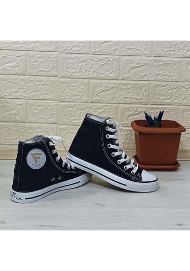 Fiyra 555 Siyah-beyaz Uzun Unisex Sneaker Keten Spor Ayakkabı 001