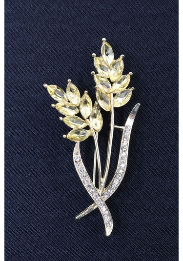 Gold Buğday Başağı Broş. Pırlanta Taşlı Buğday Başaklı Yaka İğnesi Erkek Kadın Broş. Çok Renkli