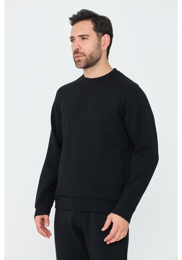 White Stone Siyah Pamuklu Erkek Basic Sweatshirt
