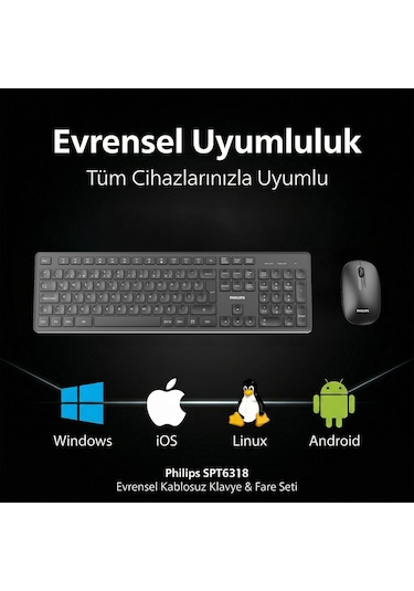 Philips SPT6318 Kablosuz Türkçe Q Klavye ve Mouse Seti Siyah