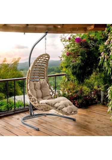 Capri Swing Bodrum Tekli Rattan Bahçe Salıncağı Balkon Salıncağı Renkli