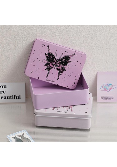 Pembe Ins Tarzı Kız Dıy El Hesabı Etiket Goo Kart Saklama Kutusu Öğrenci Masaüstü Bitirme Yıldız Kartı Depolama Demir Kutu