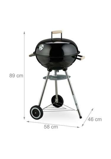 Yuvarlak Kömürlü Mangal Ahşap Kulplu Tekerlekli Mangal 44 Cm