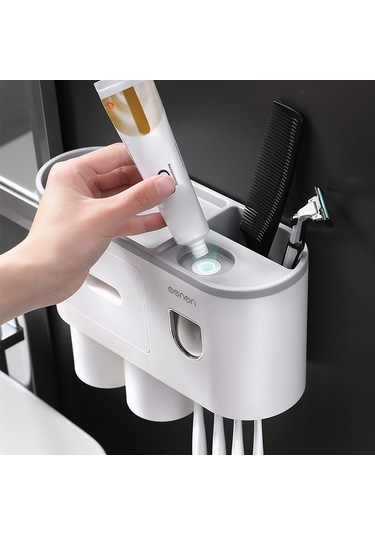 Dancemonkey Mengni Banyo Duvara Monte Diş Fırçası Tutucu - Gri Model, Pratik Ve Şık Tasarım Gri