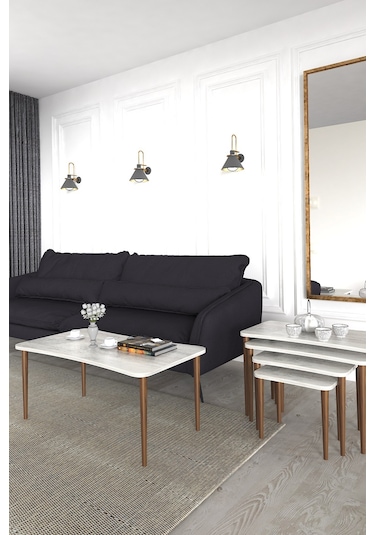 Aleyna 5li Orta Sehpa ve Zigon Sehpa Ahşap Ayaklı Sehpa – Kristal