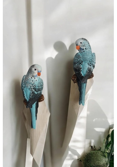 2 Adet Yeşil El Boyaması Muhabbet Kuşu Duvar Balkon Bahçe Süsü