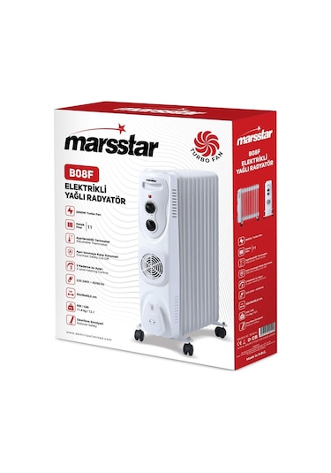 Mars Star Turbo Fanlı 11 Dilim Elektrikli Yağlı Radyatör, 2500 Watt Petek Isıtıcı - B08f