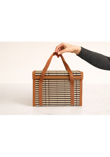 Bambu Desenli Kapaklı Saklama Kutusu Seti 30x20x19 Cm Karışık Renk