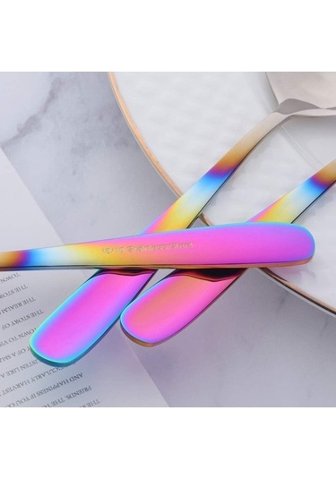 Fastbuy Et Suyu Kaşık Seti, 7 Yuvarlak Çorba Kaşıkları, Paslanmaz Çelik, Degrade Gökkuşağı Renk