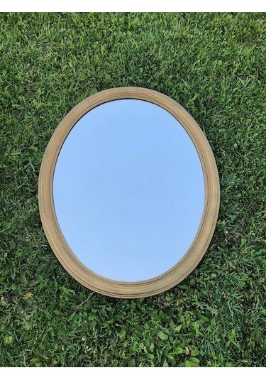 Vintage Plastik Çerçeveli Oval Ayna 78x62 cm - Dekoratif Ayna Açık Kahverengi
