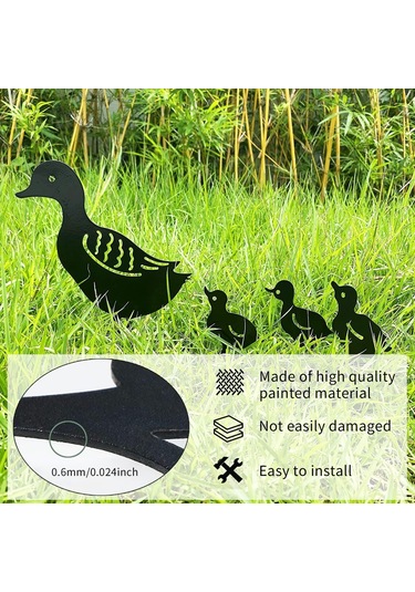 4'lü Sette Ördek Ailesi Bahçe Dekorasyonu Dış Mekan Bahçe Dekoru Metal Figürler Siluet Süsler