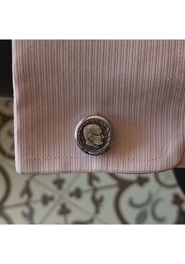 Mustafa Kemal Atatürk Figürlü Kol Düğmesi Ve Kravat İğnesi Seti Gümüş