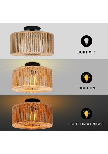 Neoglint E26 Rattan Dokuma Işık Fikstür Yarı Gömme Siyah & Keten Sarısı Diğer