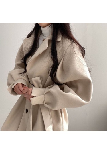 Minyon Kadınlar İçin Kalınlaştırılmış Orta Uzunlukta Sonbahar Ve Kış Trençkotu Kırık Beyaz