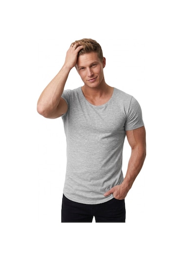 Deepsea Erkek Gri Geniş Yaka Likralı Tişört Oval Yaka Slim Fit Eteği Oval Açık Yaka T-shirt 1801199 Gri Deepsea Erkek Gri Geniş Yaka Likralı Tişört Oval Yaka Slim Fit Eteği Oval Açık Yaka T-shirt 1801199 Gri