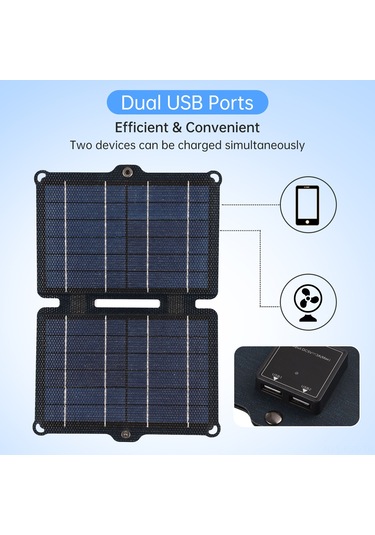 Hfambition 5v 8w Çift Usb Çıkışlı Çift Katlı Güneş Paneli - Polikristal Güneş Şarj Cihazı 175x130x15mm