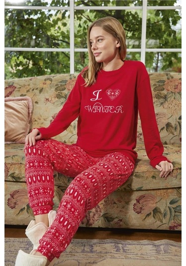 Aydoğan Kadın Bisiklet Yaka Termal Pijama Takımı 30000k- 1 Adet Kırmızı
