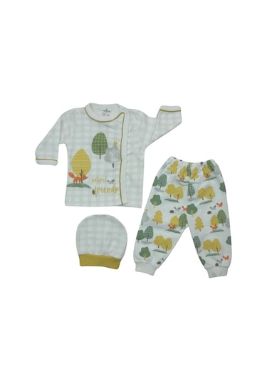 Hoppala4008 Kareli Manşetli Yenidoğan 3 Lü Zıbın Seti Yeşil Çok Renkli