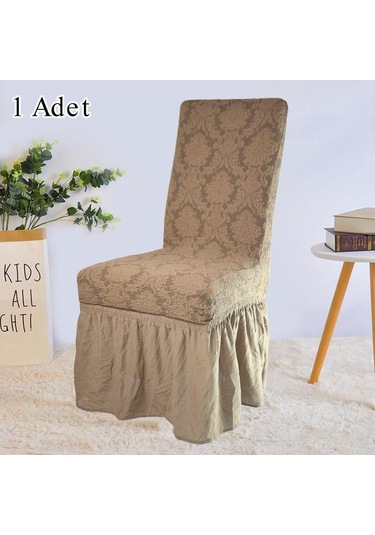 StarMall Jakarli Şal Desen Etekli Sandalye Örtüsü, Yüksek Kaliteli, Yıkanabilir, Esnekli, Lastikli 1 Adet Kahverengi