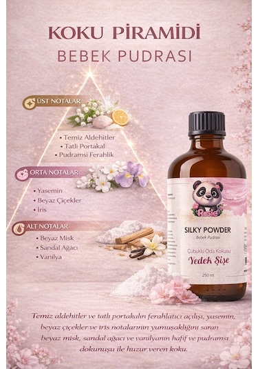Rosie Silky Powder Çubuklu Oda Kokusu Yedek Şişe 250 Ml Pudramsı Ortam Kokusu, Reed Diffuser, Refill Fresh