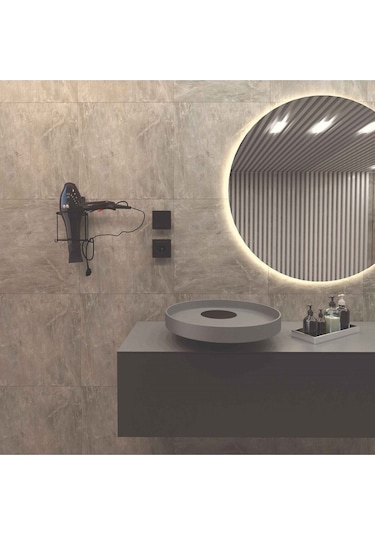 Decorev Dc-5119 Dekoratik Siyah Yapıştırmalı Fön Banyo Metal Saç