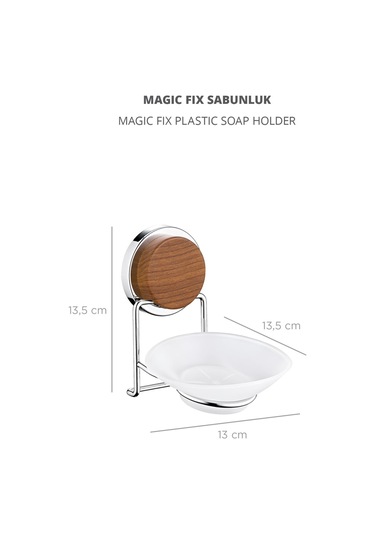 Okyanus Home Ahşap Desenli Magic Fix Krom Kuru Sabunluk