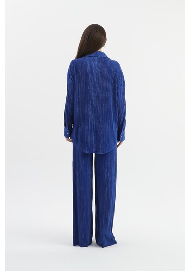 Düğme Detaylı Örme Pilise Takım - Saksmavisi-saksmavisi Saks Mavisi