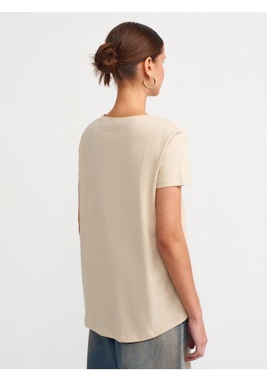 Dilvin Bisiklet Yaka Basic T-shirt 101a03471 Açık Bej
