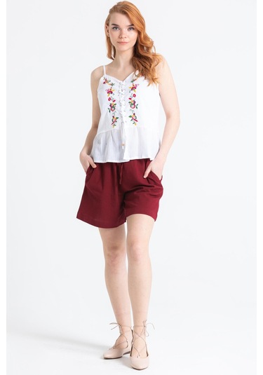 Askılı Şile Bezi Bihter Nakışlı Yazlık Bluz Beyaz Byz-beyaz