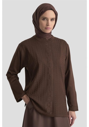 Armine Örgü Desenli Kazak 25kd7004 Kahverengi Kahverengi