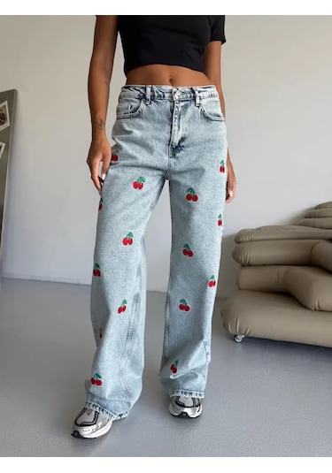 Paradise Cherry Cool Wide Leg Jean Çok Renkli