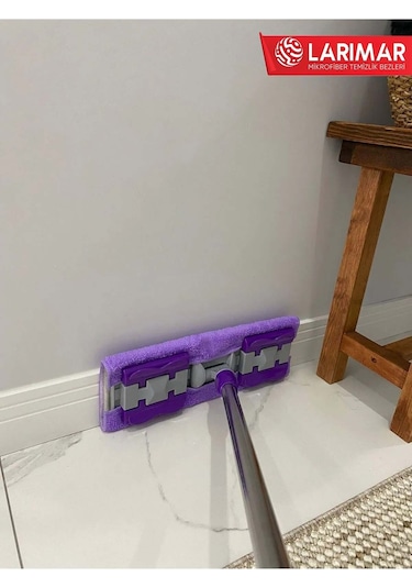 Larimar Kullan At Mop Uyumlu Islak Havlu + Yedek Bez Mor Renk Yer Mopu Mikrofiber Mandallı