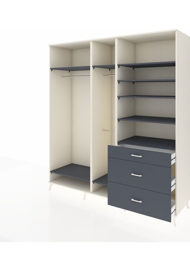 Kronos Dolap 9 Raflı 3 Çekmeceli 3 Askılı 220x59x243 Aytaşı-antrasit/antrasit Antrasıt/antrasıt