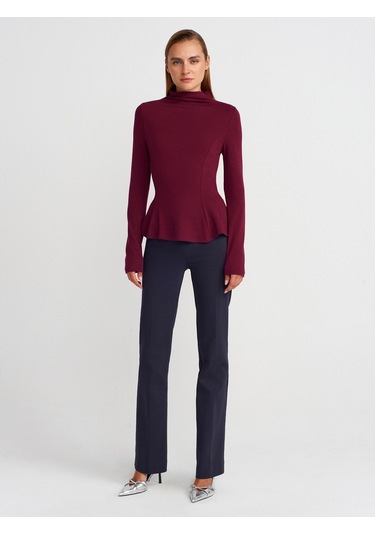 Dilvin 32038 Uzun Kollu Peplum Top-bordo Bordo