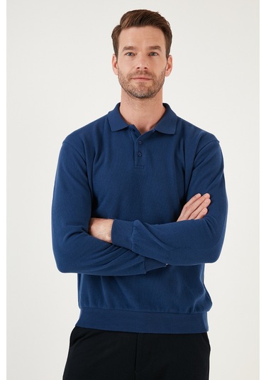 Buratti Pamuk Karışımlı Regular Fit Erkek Polo Yaka Kazak 456223 Saks