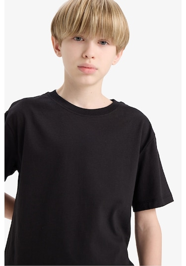 Defacto Erkek Çocuk Bisiklet Yaka Basic Düz Kısa Kollu Okul Tişörtü K1687a625aubk26 SIYAH