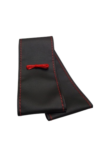 Citroen C4 2004-2010 Uyumlu Direksiyon Kılıfı Dikmeli Siyah Deri / Kırmızı Dikişli