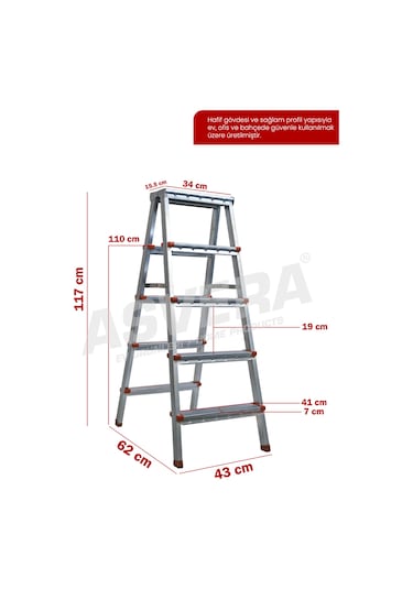 Asvera 5+5 Çift Çıkışlı A Tipi Katlanabilir Profil Merdiven - Çift Taraflı Galvanizli Merdiven