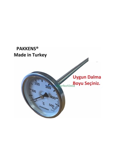 63 MM 0-500 C Derece 10 Cm Dalma Boylu Soba. Kazan. Fırın Termometresi