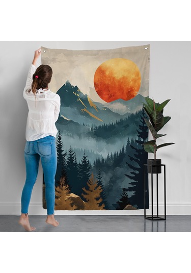 Dağların Üstündeki Güneş Manzarası Duvar Örtüsü-7645