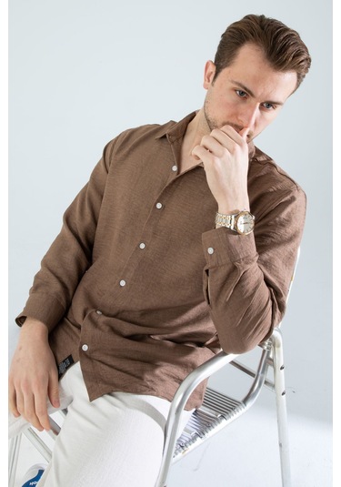 Rahat Kesim Keten Dokulu Gömlek S.kahve