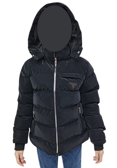 Kız Çocuk /Erkek Çocuk Fermuar Cepli Kapüşonu Çıkabilen İçi Peluş Astarlı Siyah Mont